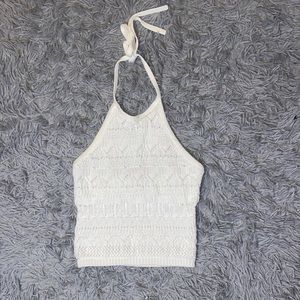 White Halter Tie Crop Top